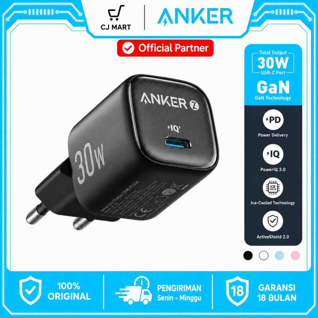 Anker Zolo GaN 30W Type C PD Ice-Cooled Fast Charging Charger Head Adapter - A2698