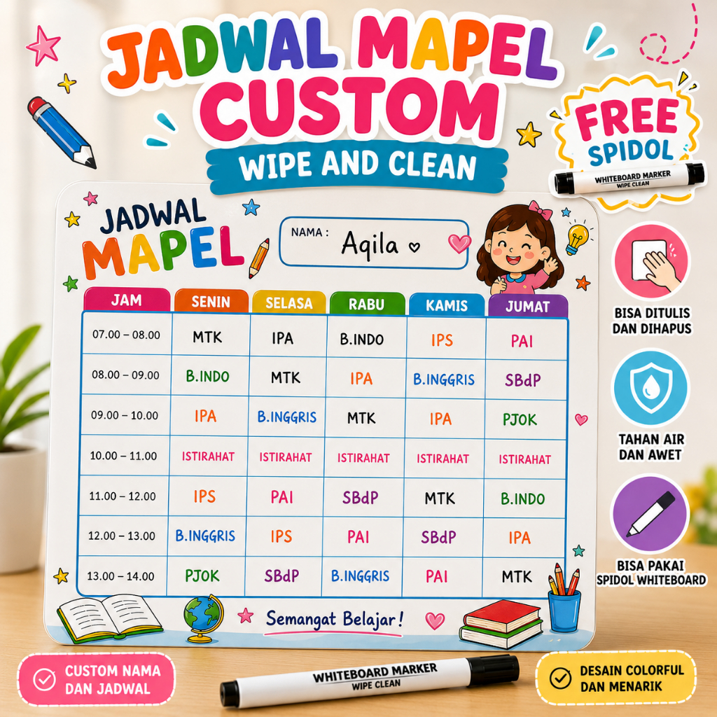 WIPE CLEAN LESSON SCHEDULE Poster - FREE MARKER - School Lesson Schedule Poster