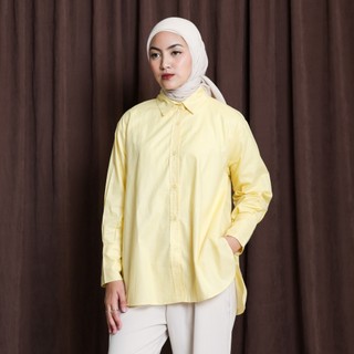 ESMIRA - NEEQA Kemeja Wanita Kantoran Polos Kekinian Bahan Katun Jumbo Atasan Panjang Muslim
