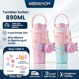 BRAVHOM Tumbler 890ml Stainless Termos Tahan Panas Dingin Cangkir Mug Kopi Air Pansa Aesthetic Botol Minum Wanita BT06