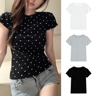 JDF - ON - YEJIN Knit Premium Polka Dot เสื้อยืดผู้หญิง