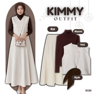 One Set Wanita 4in1 Kekinian |Vest Cream + Manset + Rok Joda + Hijab| Outfit Hangout Remaja Elegant Kondangan Acara Feminim Yearbook - SC23