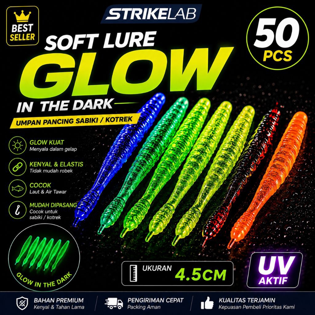 Soft Lure Ajing Lure Glow in The Dark 50 ชิ้น ขนาด 4.5 ซม. - Sabiki Kotrek แบบนุ่มสําหรับตกปลาทะเล