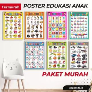 Poster Anak Edukasi Belajar Lengkap 1 Paket isi 5 Pcs Angka Huruf Binatang Hewan Buah Sayur