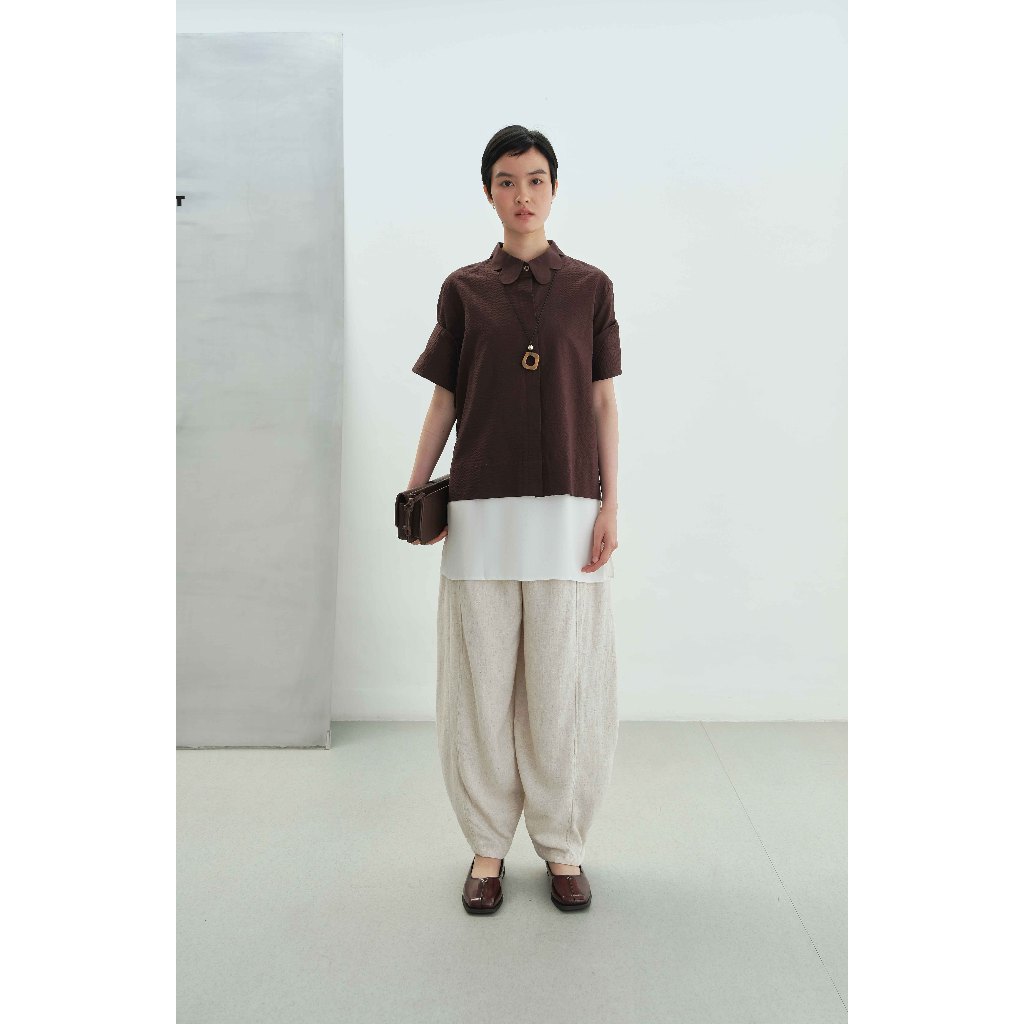 OUI.STUDIO NEW COLLECTION NOA BROWN WITH BOWIE CREAM PANTS