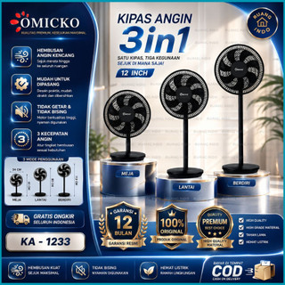 Kipas Angin 12in Omicko 3in1 Super Kenceng - Kipas Angin 3in1 Hemat Listrik, Bisa Meja/Lantai/Berdiri + Garansi 1 Tahun