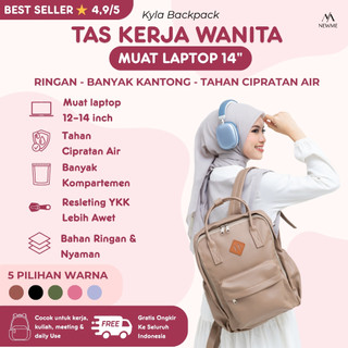 Kyla - Tas Kerja Wanita Muat Laptop 12/14 Inch, Anti Air, Ringan, Banyak Kantong, Resleting YKK Stylish