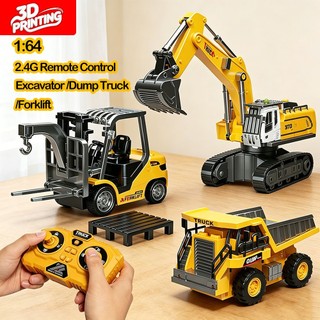 3DPRINTING Mainan Mini Excavator Remote Control 2.4G RC Dump Truck 1:64 Alloy Mendukung Kontrol App Dengan Lampu