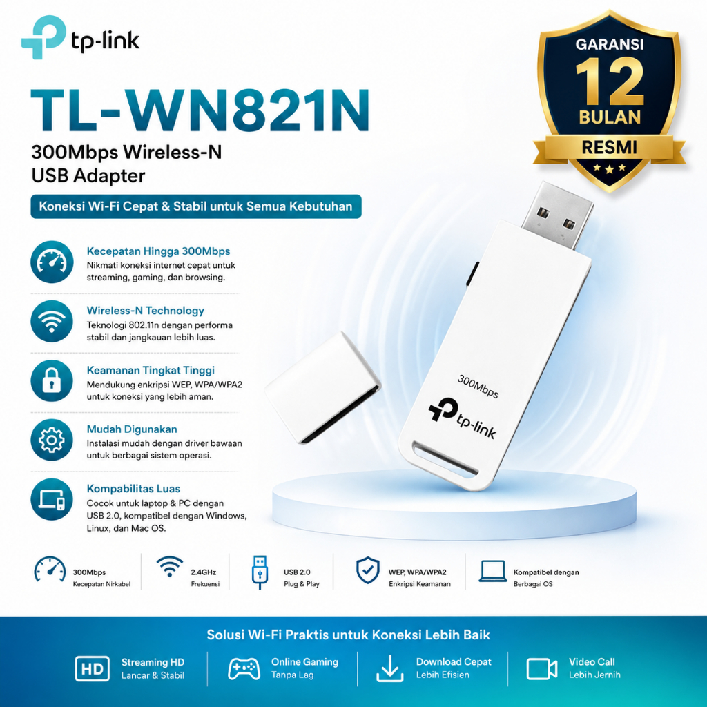 TP-LINK TL-WN821N 300Mbps Wireless N อะแดปเตอร์ USB TPLINK WN821N 821N สําหรับโฮมออฟฟิศอินเทอร์เน็ต