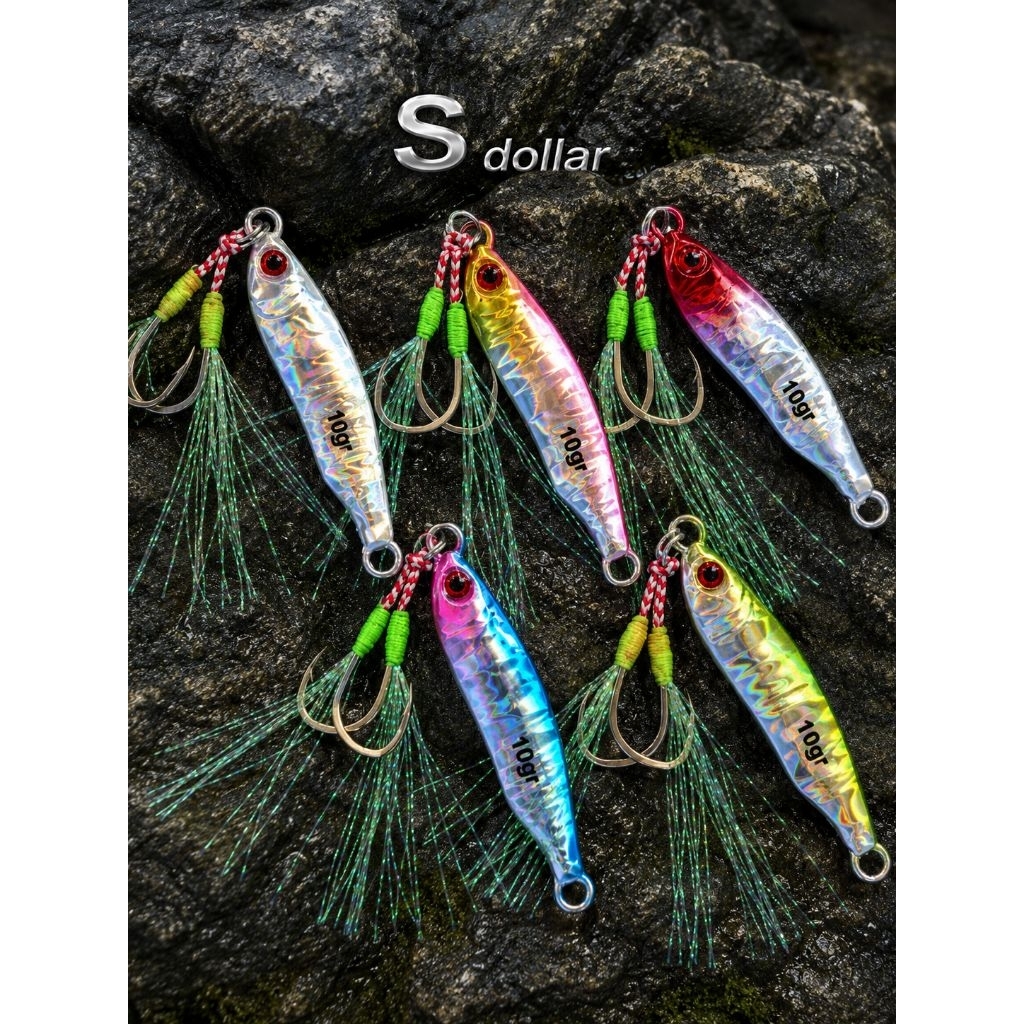 Metal jig S dollar 10g 15g 20 g set double hook micro jig S dollar