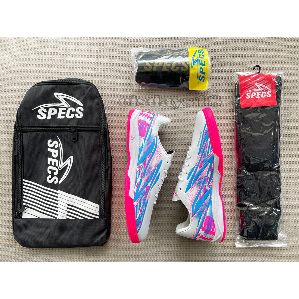 Specs Speatu Futsal Shoes Complete Package ล่าสุด Speedblaze Adult Futsal Shoes ฟรีกระเป๋า, ถุงเท้า 