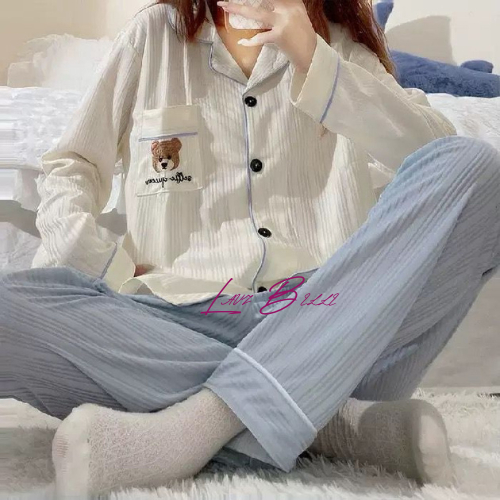 KEMEJA LAVELLE - ชุดนอนสตรีคอปก เสื้อเชิ้ต สไตล์เกาหลี สีพาสเทลเรียบหรู ไซส์ M, L, XL - BTW23