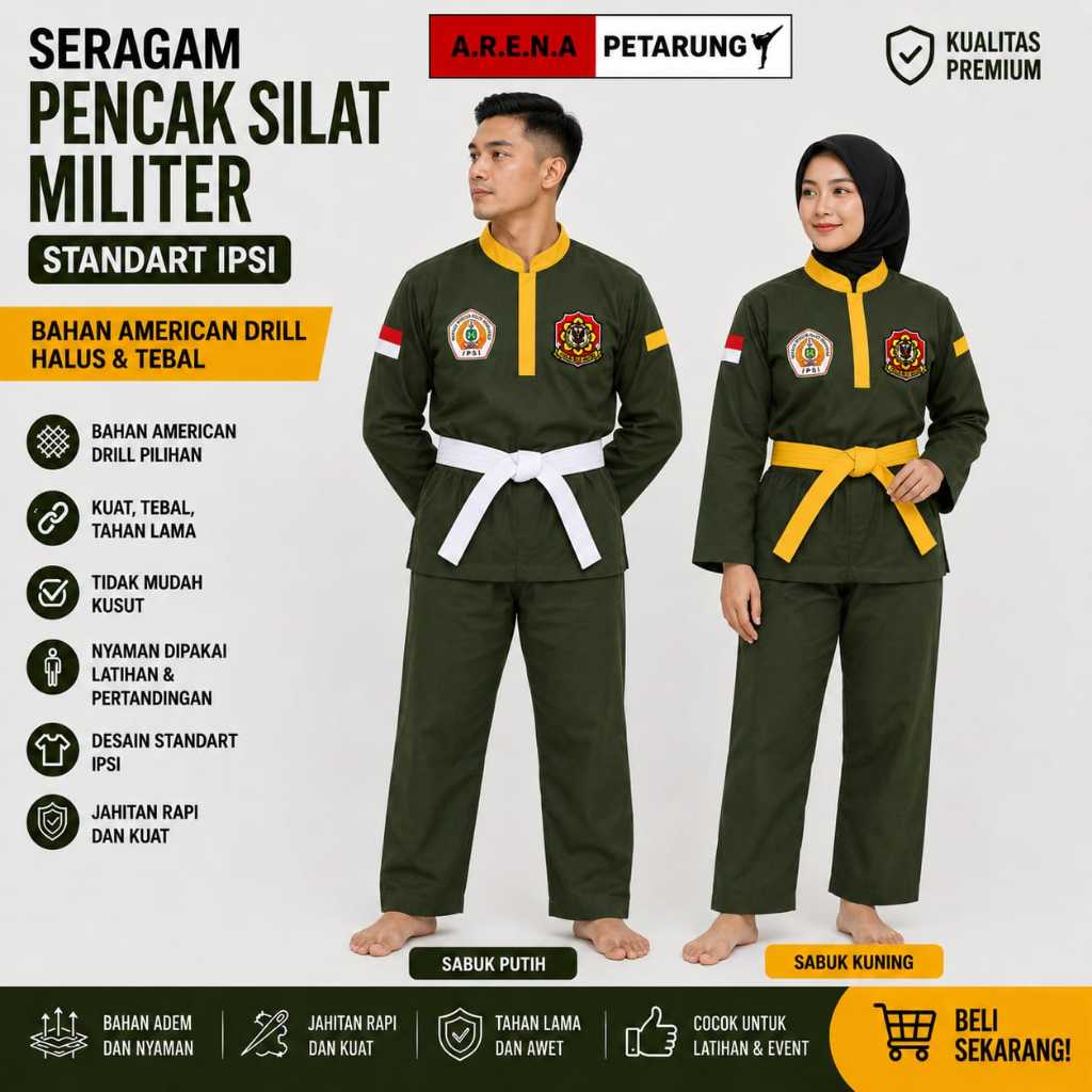 MILITARY PENCAK SILALT UNIFORM (PSM) + EMBROIDERY + BELT - ARENA FIGHTER