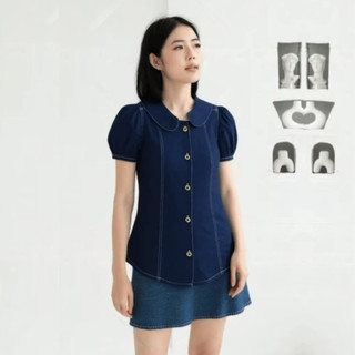 Kemeja Wanita Denim slim Fit Lengan Pendek I Atasan Wanita Casual Jeans Premium I Baju Atasan Wanita