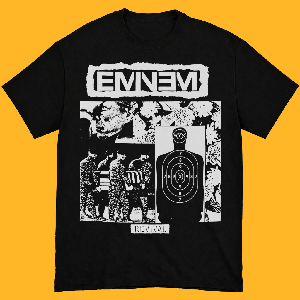 EMINEM BW Target Collage Vintage Retro Band T-Shirt - Regular & Boxy เสื้อยืด Unisex Merchanded Band