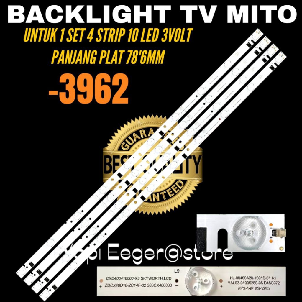 MITO 40 INCH LED TV BACKLIGHT TYPE 3962 MITO 40 INCH TV BACKLIGHT