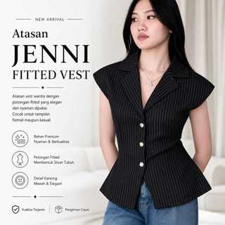 DEER FASHION - JENNI FITTED VEST ATASAN WANITA KOREAN VEST ROMPI STRIPE VEST TOP