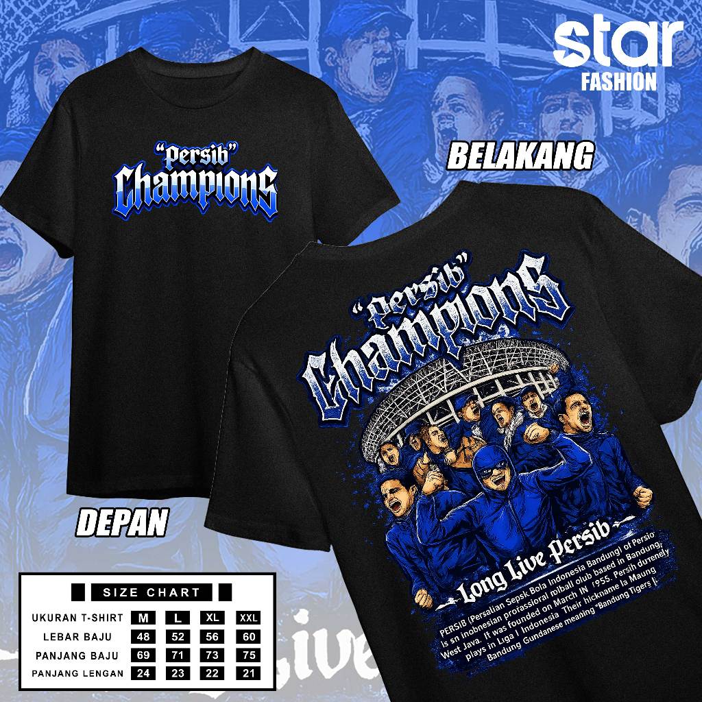 V330 3 Persib Champion Long Live Persib T-Shirt - Bandung Champion Casual Football T-Shirt - Persib 