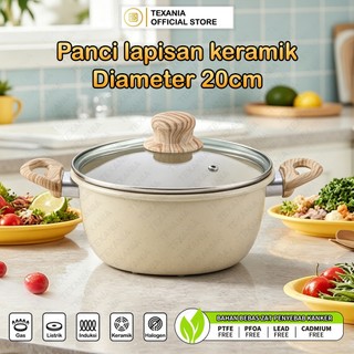 [PROMO BULAN INI] TEXANIA Panci Soup Coating Ceramic Anti Lengket Tutup Kaca Diameter 20cm - Kitcenware