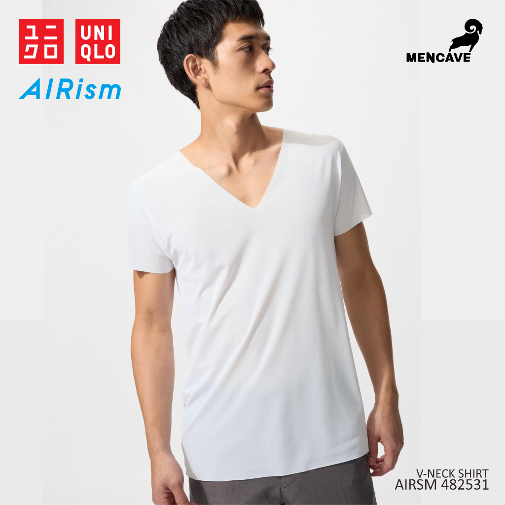 UNIQLO AIRISM SEAMLESS เสื้อยืดคอวีตาข่ายป้องกันกลิ่นสบายสุด ๆ 482531