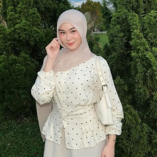 Eona Blouse Polkadot Atasan Wanita Lengan Panjang Kerah Kemeja Fit Body Korean Style Katun Rayon Premium