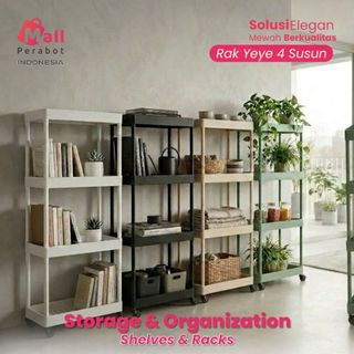 Mall Perabot | Rak Susun Roda 4 Tingkat Serbaguna Minimalis | Troli Organizer Bumbu Dapur & Skincare Kamar Mandi