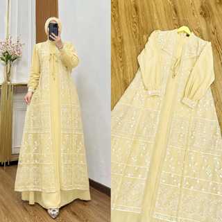 Gamis Kondangan BUTTER YELLOW Brokat Terbaru 2026-DAVINA Dress Wanita Kekinian Mewah elegan By Erina Boutique