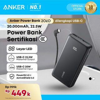 Anker Zolo Portable Power Bank 3C / CCC 10,000mAh 20,000mAh 3 ports with Built-in Type-C Cable Type-A port 22.5W Fast Charging PD PPS, Pass Through Charging Compatible for iPhone, Samsung - A110E / A110D