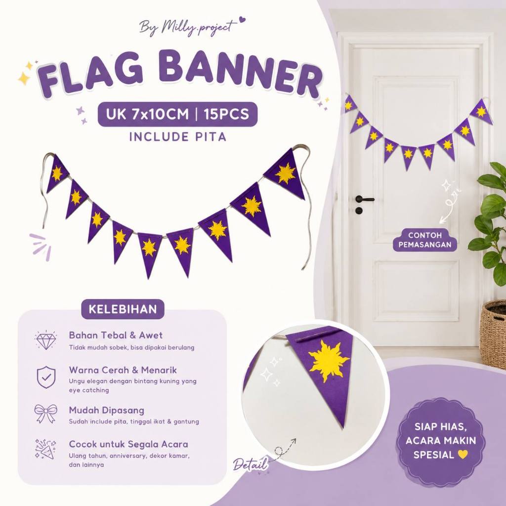 Bunting ธงแบนเนอร์ Tangled วันเกิดความงามตกแต่ง Party Baby Shower ขลิบโรงเรียน Disney Pixie ฝุ่น