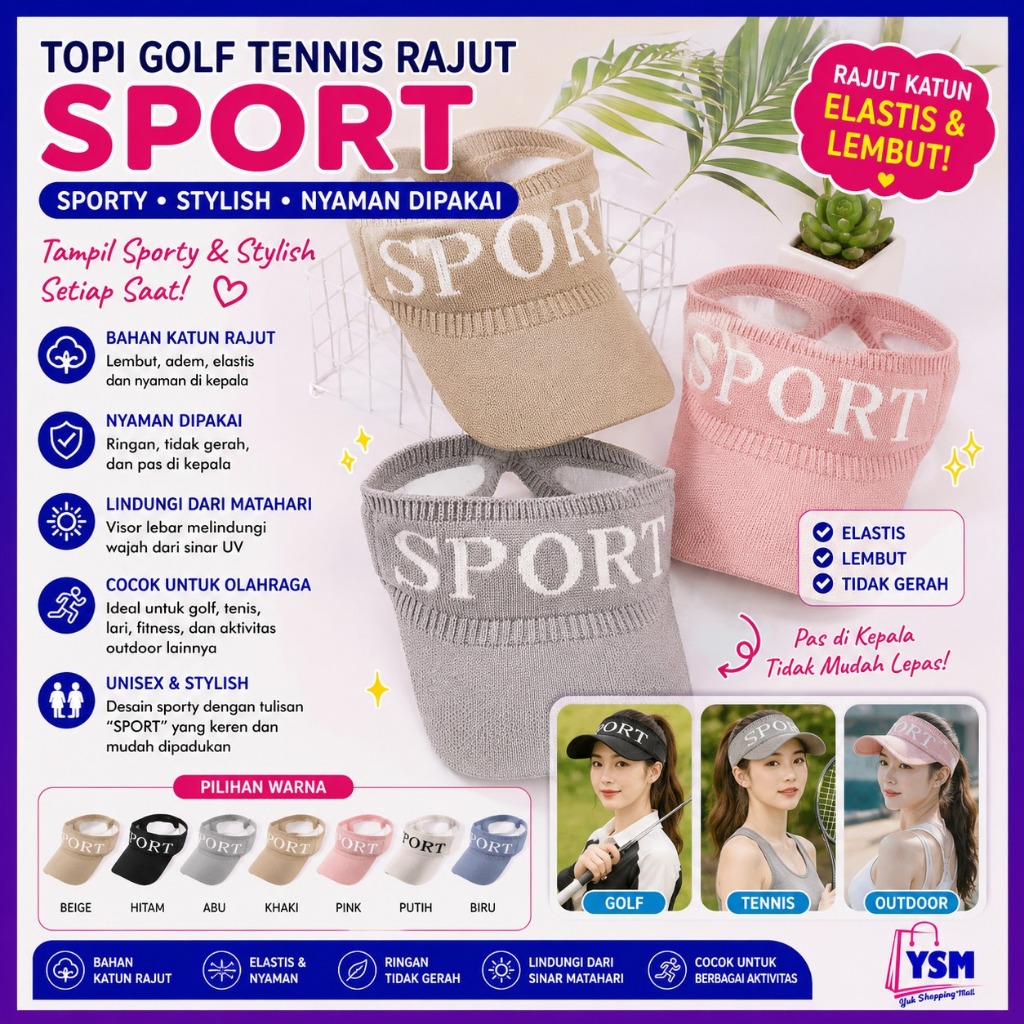 KATUN YSM ELASTIC COTTON KNIT GOLF TENNIS HAT LETTER SPORT SUN VISOR หมวกหมวกกีฬา