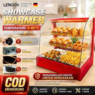 LENODI  Rak penyimpanan penghangat kabinet pemanas vertikal multi-fungsi termostat telur tart roti kaca toko makanan kabinet makanan tipe konter tampilan kecil