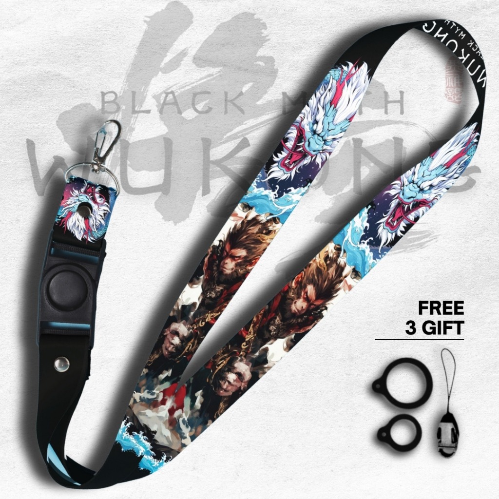 GANTUNGAN LANYARD สีดํา myth wukong 1.5 ซม. HANDPHONE HANGER & ID CARD STRAP | เกม เกม เกม