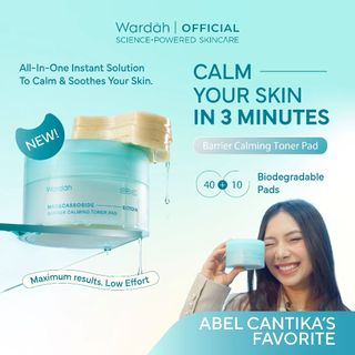 NEW! Wardah Toner Pad Madecassoside Ectoin Barrier Calming 50 pads / 100 ml - Untuk Semua Jenis Kulit, Meredakan Kulit Kemerahan dan Sensitif, Melembabkan Seketika, Dermatology Tested, Non-acnegenic, Non-comedogenic - Skincare