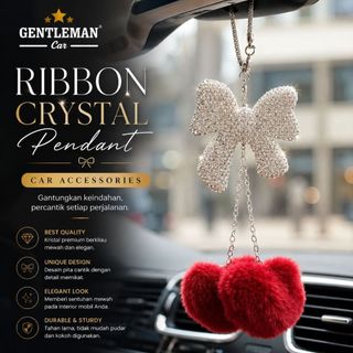 Car Crystal Pendant Pita Ribbon Love Gantungan Depan Pajangan Love Spion Kaca Tengah Mobil