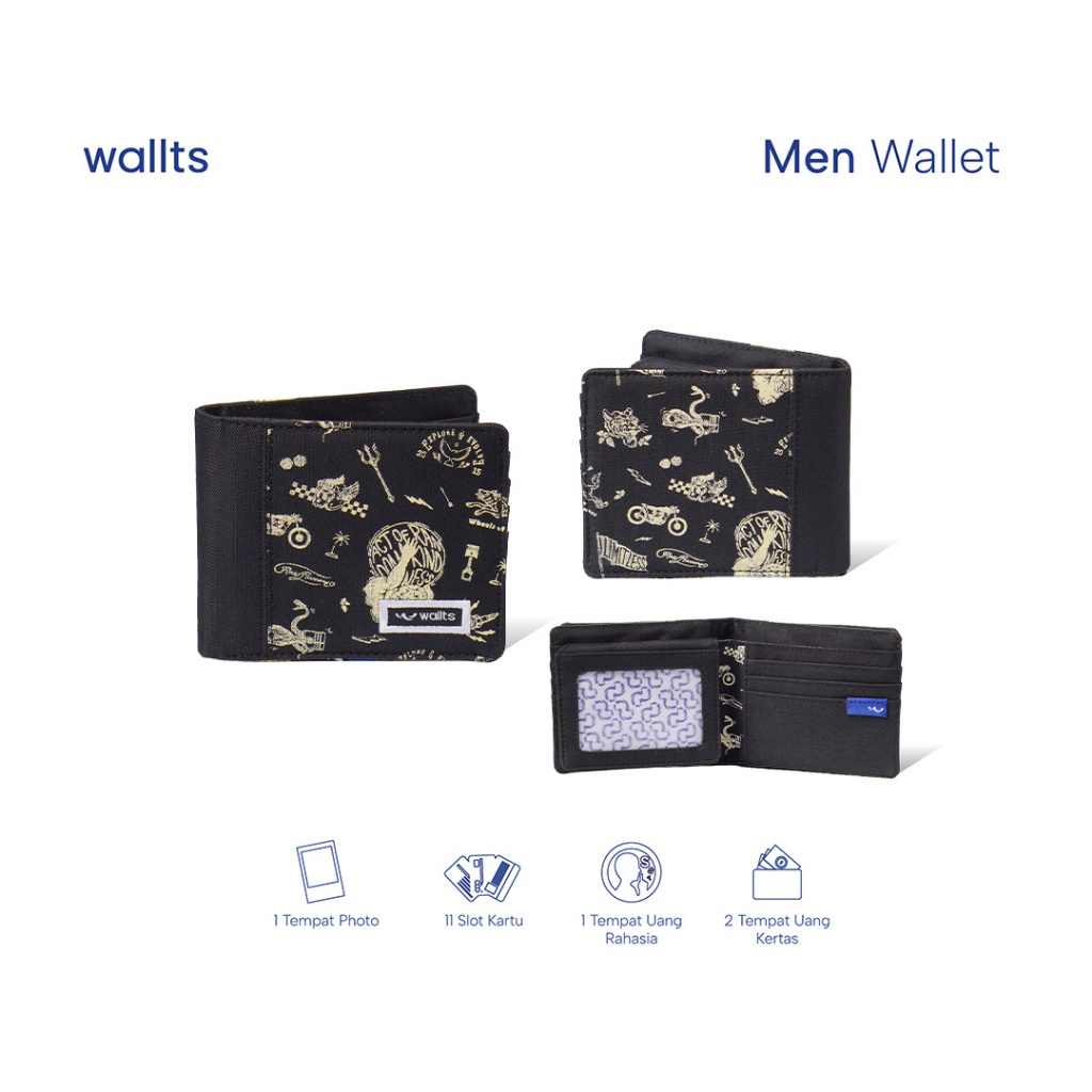 Wallts Mens Waterproof Canvas Folding Wallet - Keio Motif