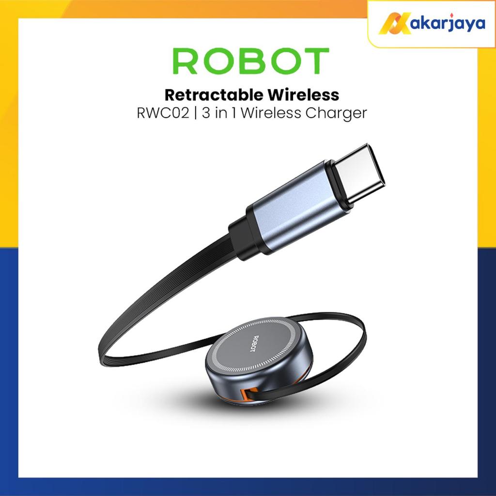 Charger Wireless Robot 3 in 1 RWC02 Charger Wireless Hp iWatch Airpods