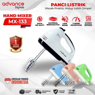 Advance MX-133 Electric Mixer Pengaduk Adonan Multifungsi Garansi Resmi 1 Tahun / Hand Mixer Roti dan Kue MX133 7 Percepatan / MX 133 7 Speed dengan 4 Pilihan Warna Putih Pink Biru Hijau