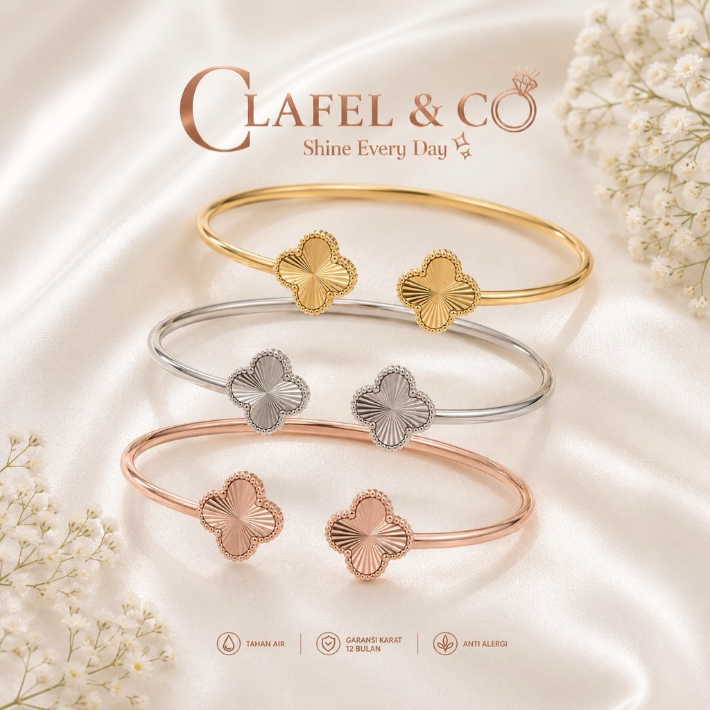 Clafel & Co - CLARIE Womens Stainless Steel Gold Plated Daily Fashion VCA Clover Bracelet