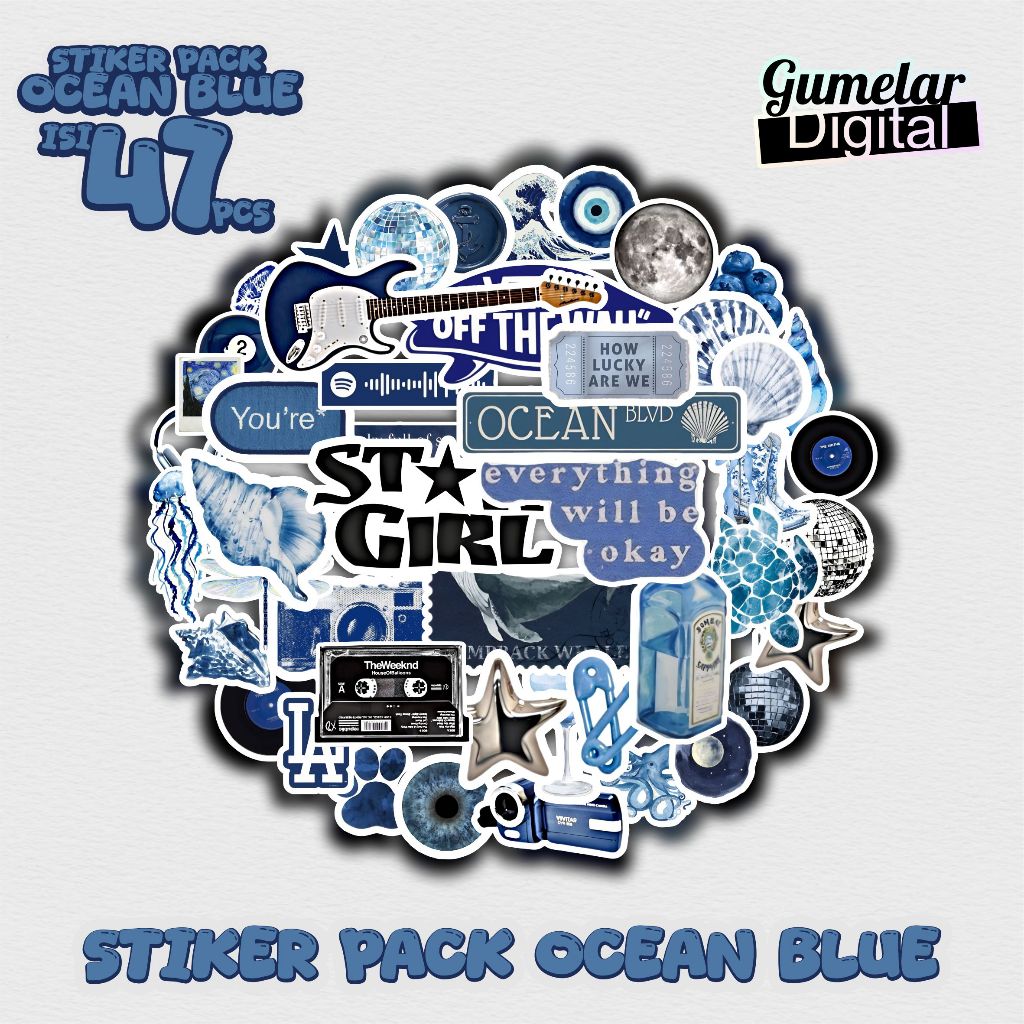 ใหม่ล่าสุด COOL AESTTHETIC OCEAN BLUE STICKER PACK ใหม่ล่าสุด COOL VIRAL OCEAN BLUE ATESTETIC STICKE