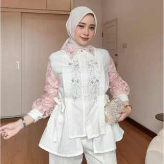 HAGOO VALLIKA BLOUSE WANITA ATASAN LINEN MIX LACE BORDIR [ WAJIB TAU BAHAN SEBELUM CO ] MAX BB 65