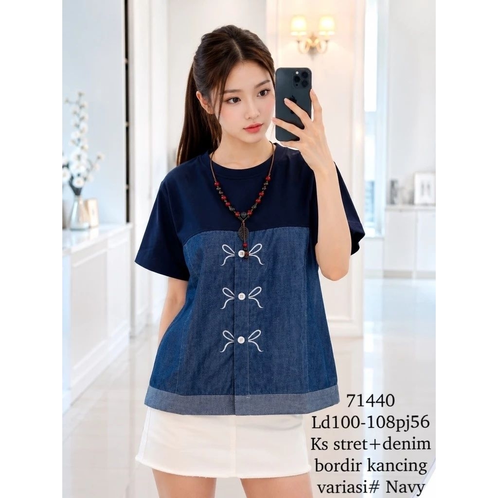 71440 Ks Comb Denim blouse เสื้อยืดเสื้อเบลาส์ฮานะ