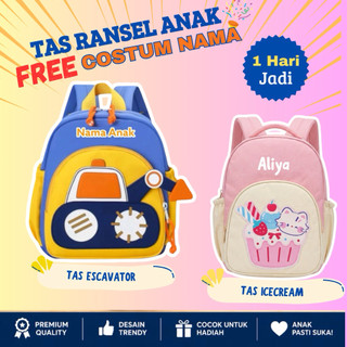(free costum nama) tas anak Tk & paud karakter lucu free set pensil lengkap