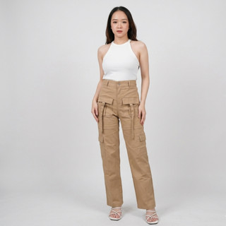 Olivia - Celana Culotte Cargo Strech Katun Twill / Kulot Cargo Wanita Highwaist Kekenian Dengan 4 Saku