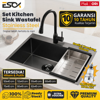 ESOK Kitchen Sink Wastafel Stainless Steel 304 Set Bak Cuci Piring Hitam / Perak