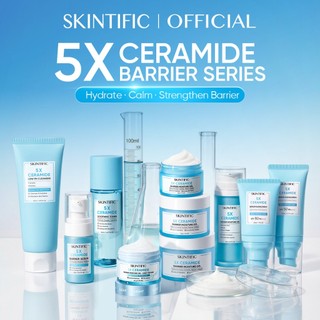 SKINTIFIC - 5X Ceramide Barrier Series Set | Cleanser, Low PH Toner, Barrier Serum, Moisture Gel, Sunscreen SPF50 PA++++, Soothing Serum Sunscreen | Repair Skin Barrier, Hydrate, Brighten & Calm Down Sensitive Skin Skincare Collection Bundle