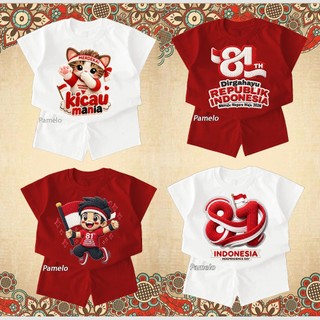 New 2026 Pamelo.id Setelan Anak 17 Agustus Dirgahayu 81 2026 Katun Combad 24s Baju Celana anak Merah putih Adem Dirgahayu 2026