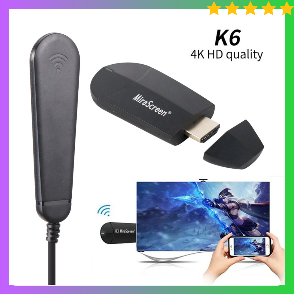 LAYAR MiraScreen K6 Mirroring AnyCast Miracast Airplay HDMI Dongle WiFi 4K HD Transfer Screen HP to 