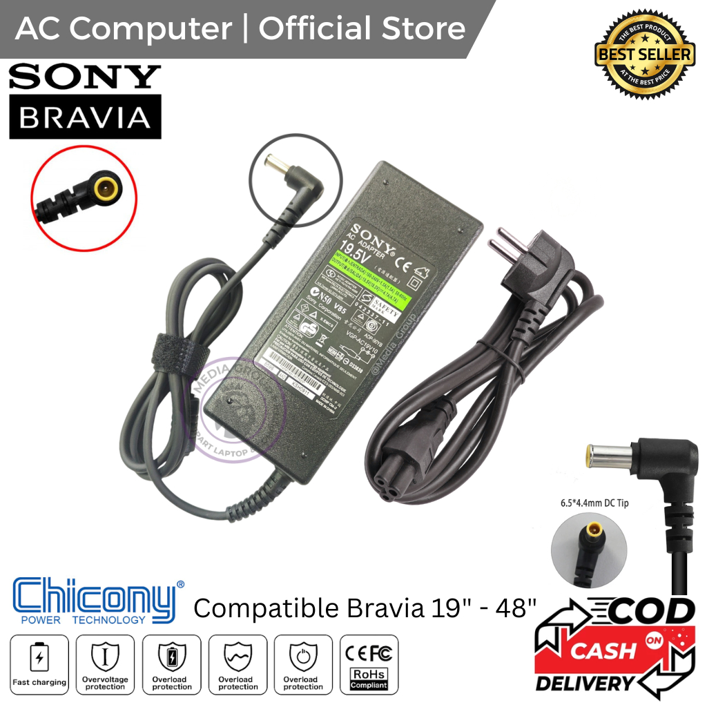 Sony Bravia 19.5V 4.7A LED LCD TV Charger Adapter 19–42 นิ้วแหล่งจ่ายไฟเดิม