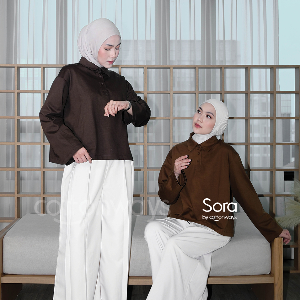 ผ้าฝ้ายเวย์ | Sora Rugby Shirt Polo Womens Heavy Weight Long Sleeve Simple & Elegant