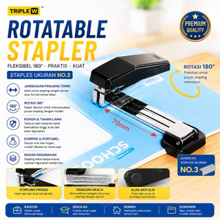 Triple W Stapler Stepler Rotatable 360° Hecter Steples Staples Hekter Meja Putar Besar